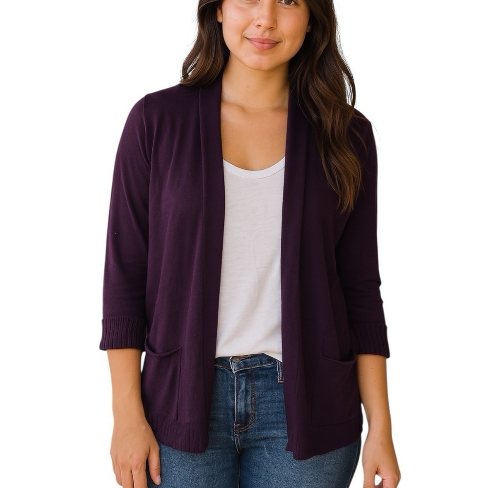 Dress Barn Purple Medium Cardigan Pockets Lightweight